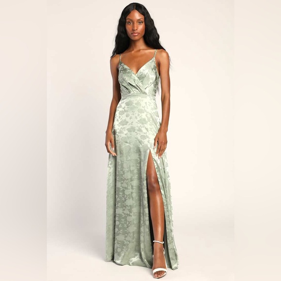 LULU’S RADIANT REFINEMENT SATIN JACQUARD MAXI DRESS - Picture 1 of 15